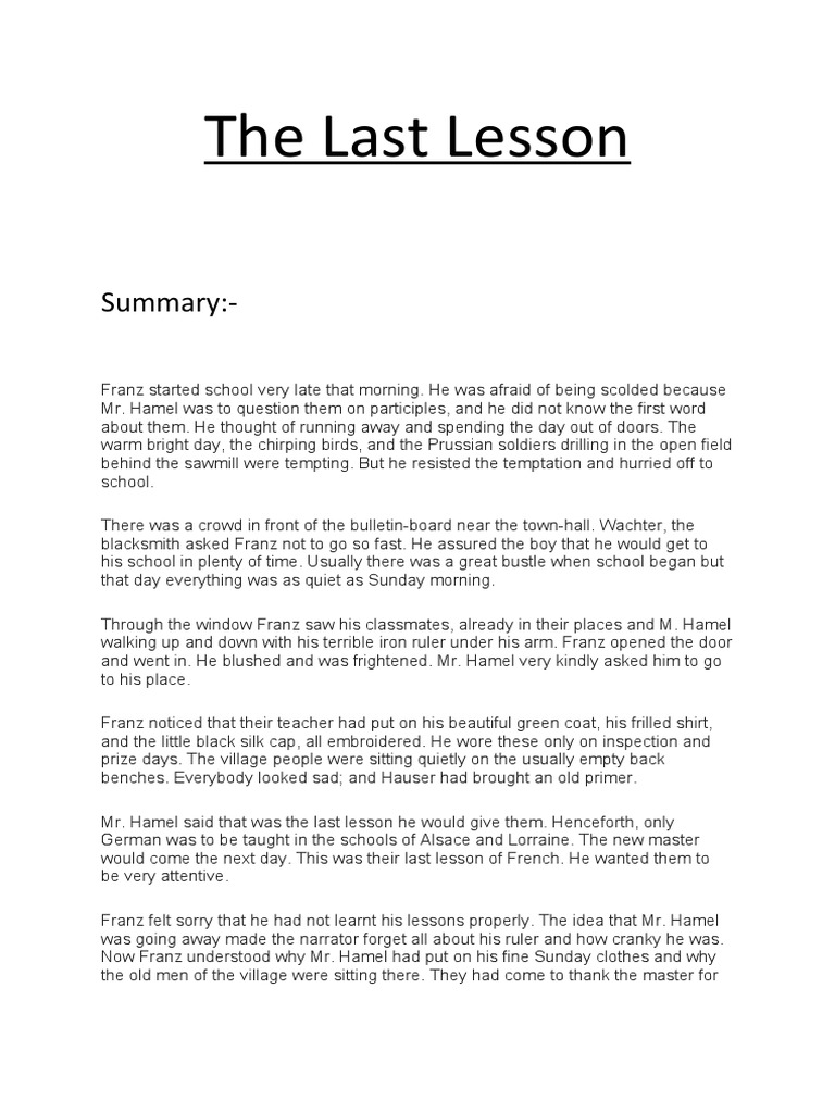 The Last Lesson PDF Urdu Linguistics