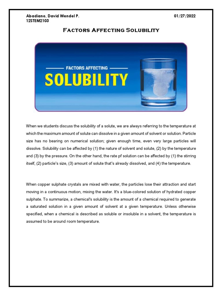 Factors Affecting Solubility PDF