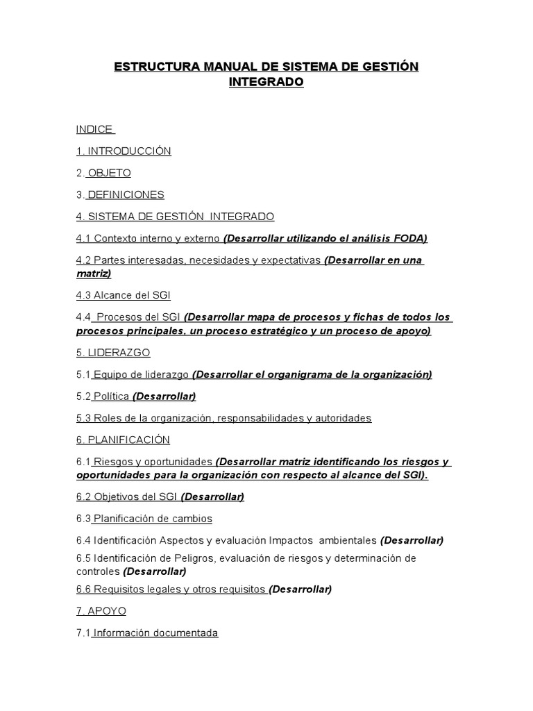 Manual de Sistema de Gestión Integrado | PDF | Planificación | Calidad ...