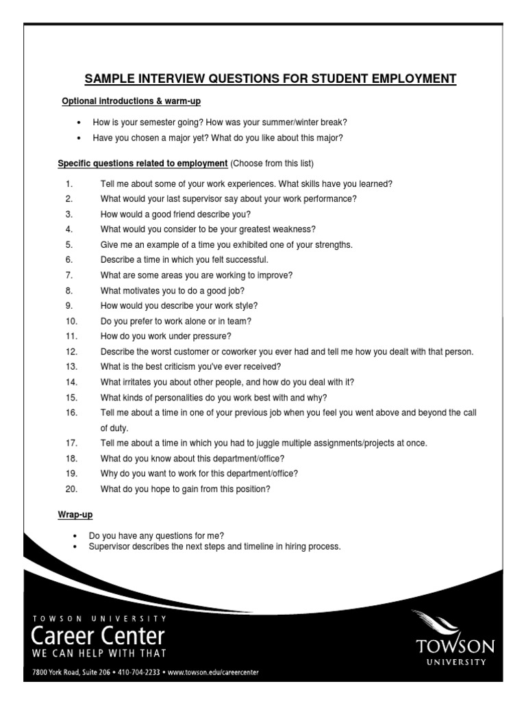 Sample Job Interview Questions | PDF | Job Interview | Behavior ...