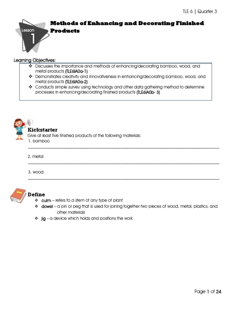 Methods of Enhancing and Decorating Finished Products TLE 6 Quarter 3 PDF Electrical