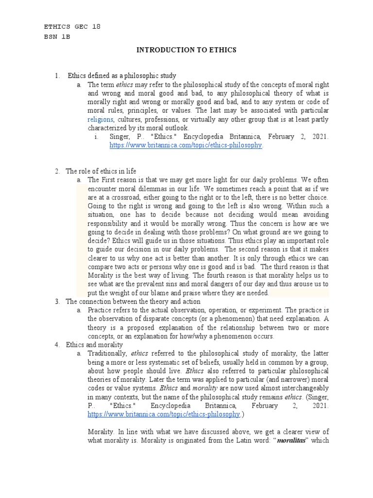 Introduction to Ethics Overview | PDF | Morality | Psychology