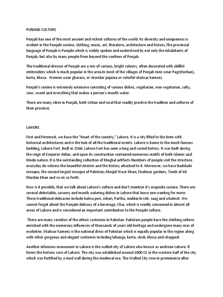 Punjabi Culture | PDF | Lahore | Punjab