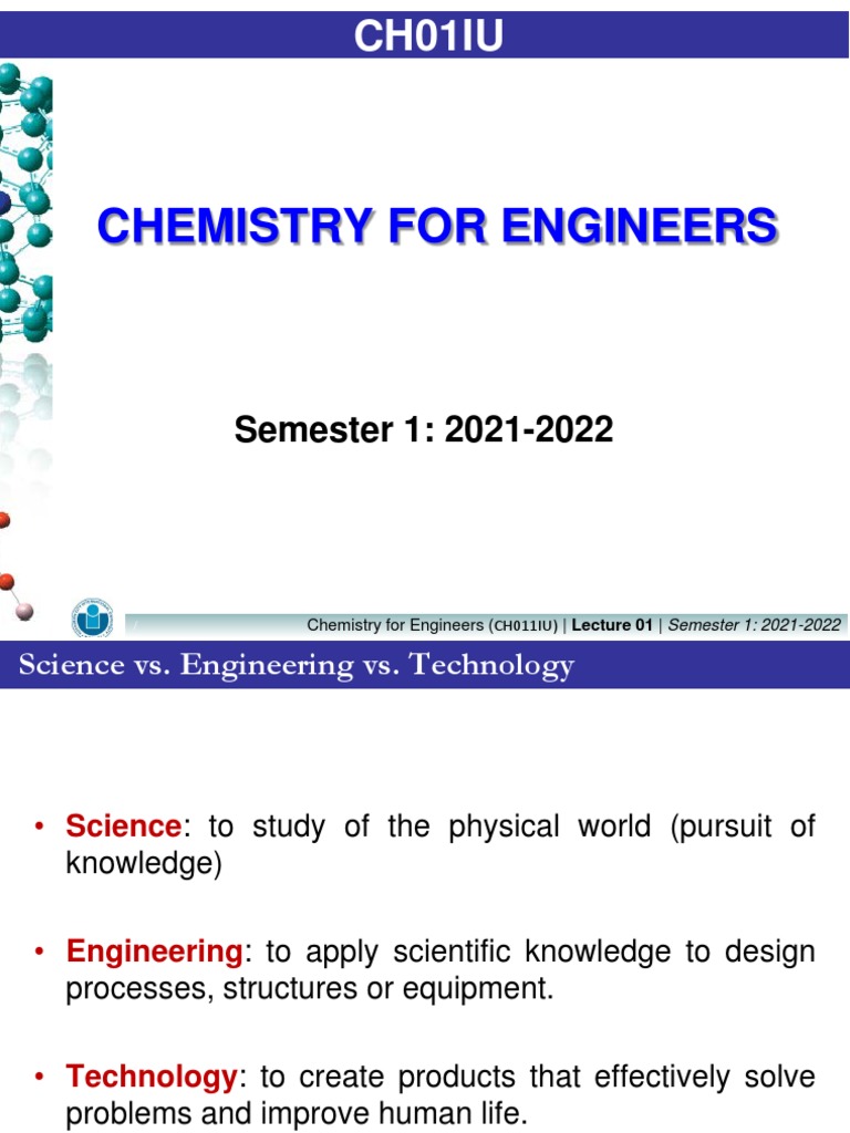 Chemistry For Engineers: CH01IU | Download Free PDF | Chemistry | Science