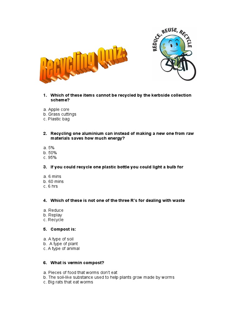 Recycling Quiz for Students with Answers | PDF | Home & Garden | Art