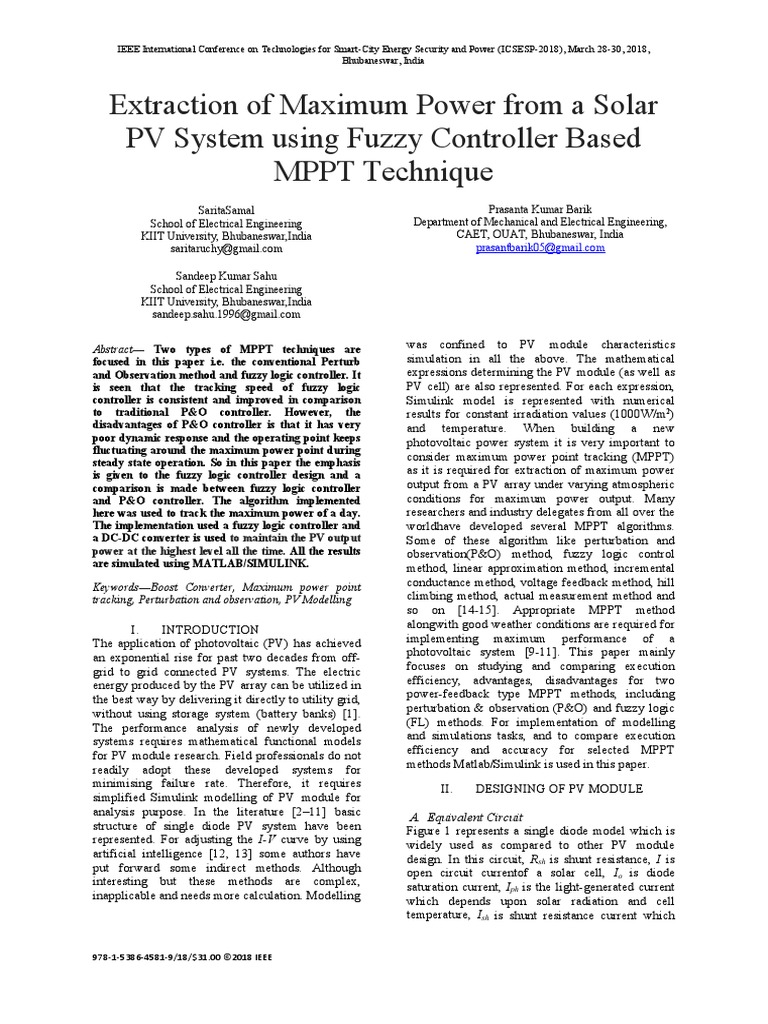 Extraction of Maximum Power From A Solar PV System Using Fuzzy ...