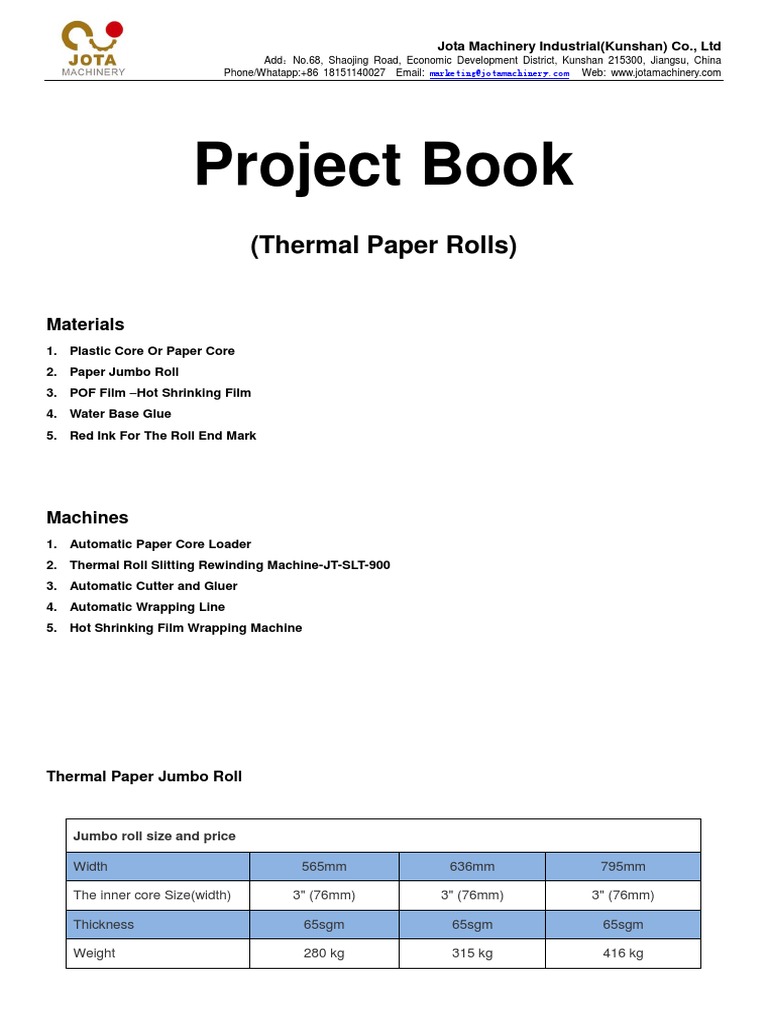Thermal Paper Production Equipment Costs | PDF | Manufactured Goods ...