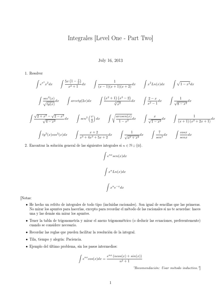 Integrales Level 1 | PDF | Cálculo | Matemáticas