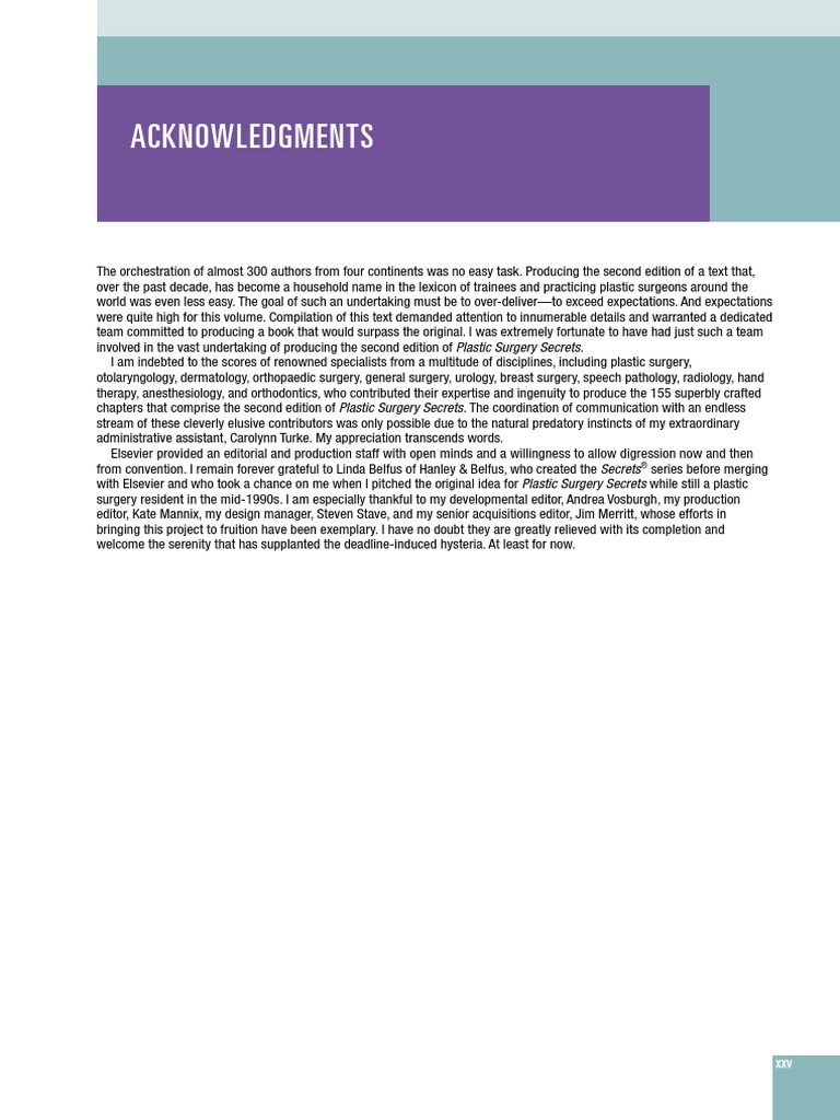 Acknowledgments - 2010 - Plastic Surgery Secrets Plus | PDF | Science ...