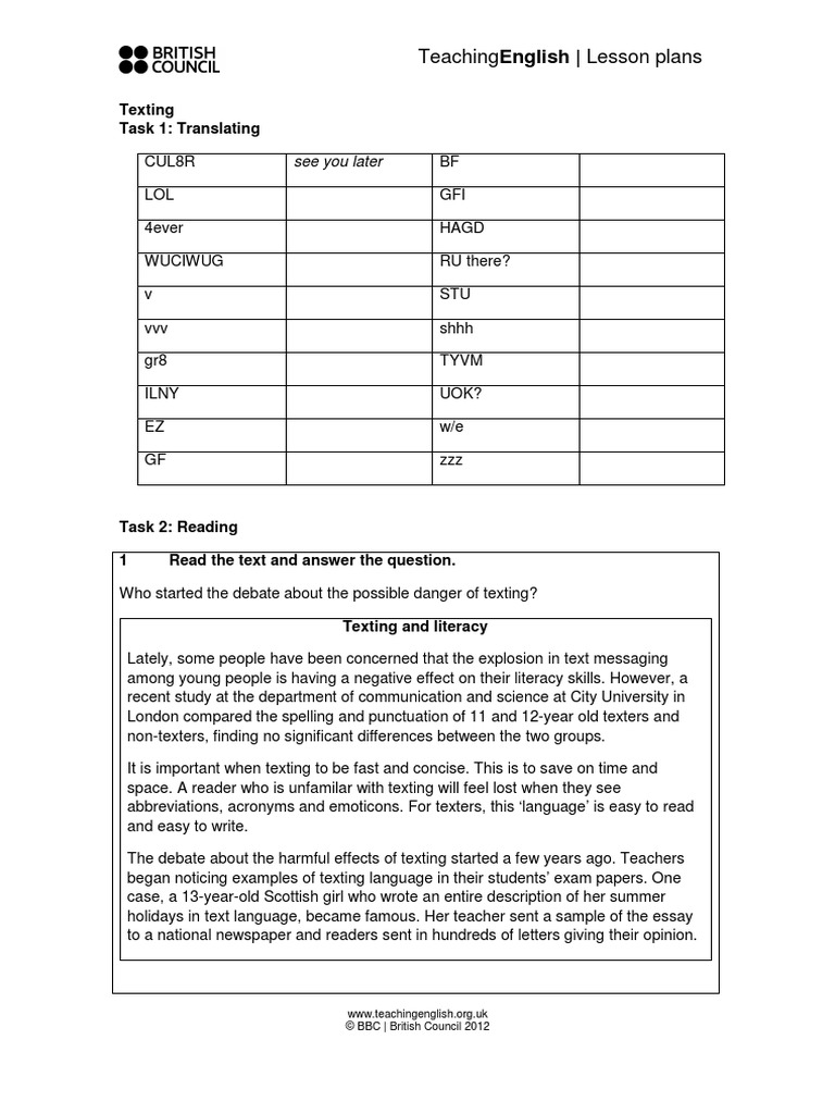 Texting Worksheets | PDF | Text Messaging | Writing