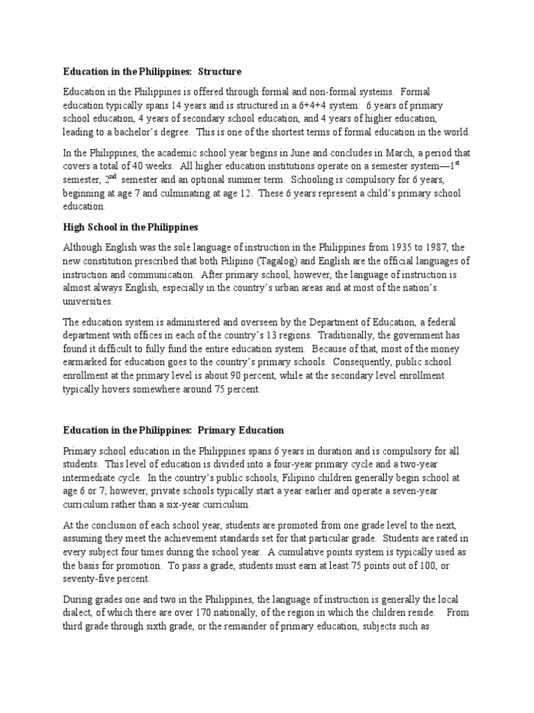 Education in The Philippines: Structure: ST ND | PDF | Academic Degree