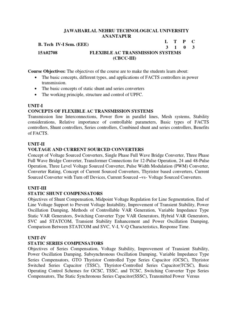 Flexible AC Transmission Systems (15A02708) Notes | PDF