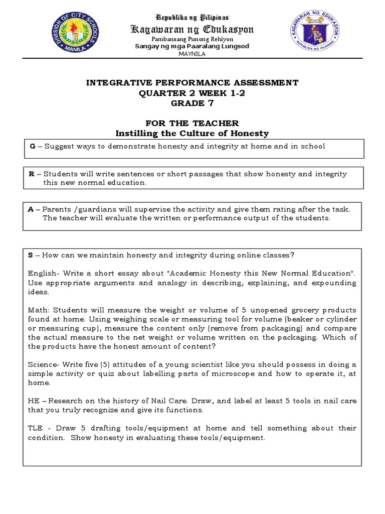 Grade-7 Q2 Week1-2 Integrative-Assessment | PDF | Cognition | Science