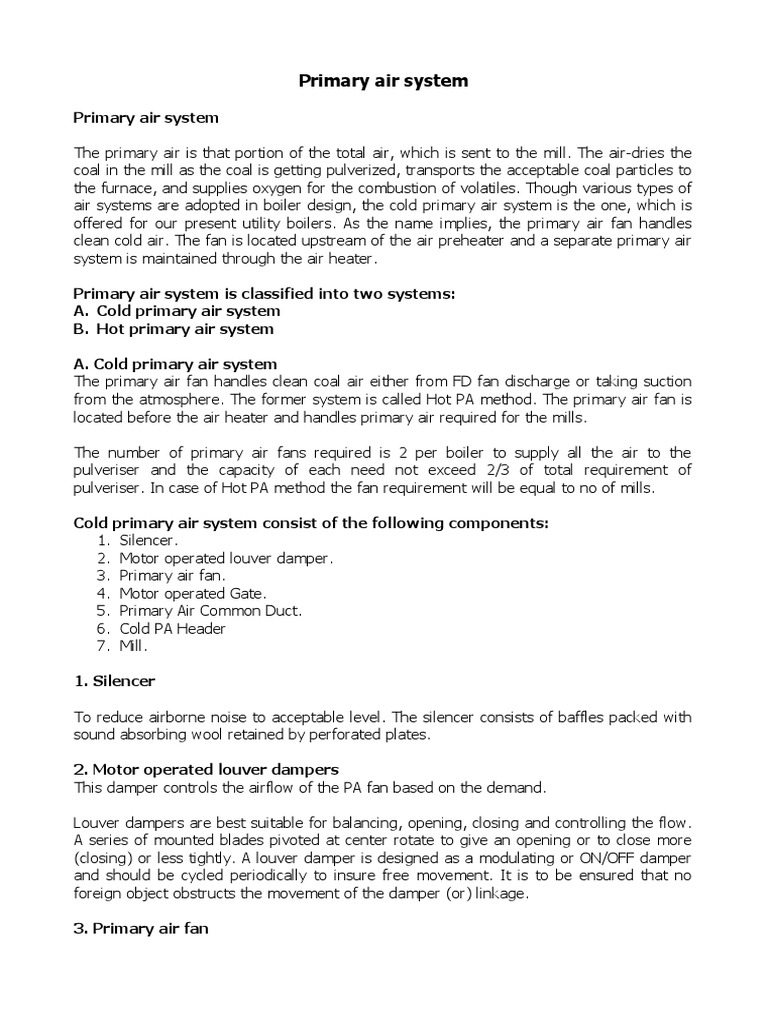 Primary Air System | PDF | Mill (Grinding) | Mechanical Engineering