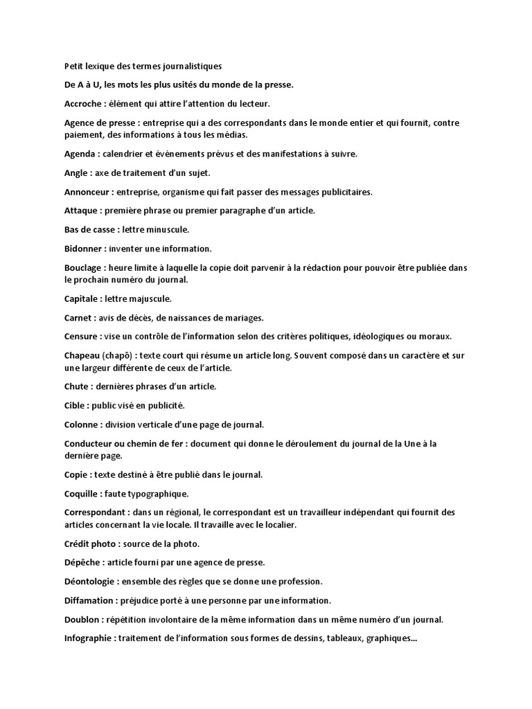 Lexique des termes journalistiques | PDF | Journaux | Journalisme