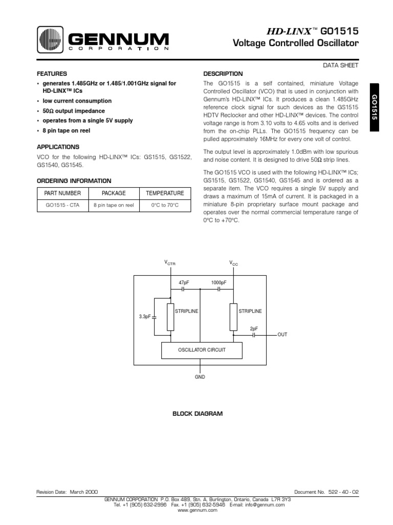 GO1515 Voltage Controlled Oscillator PDF Signal To Noise Ratio