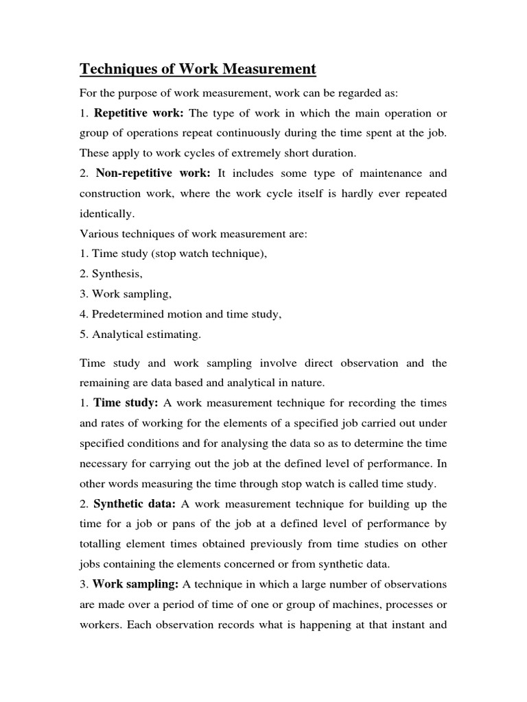 Techniques of work measurement pdf