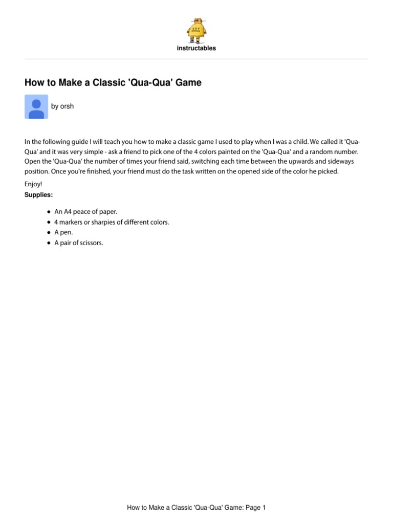 How To Make A Classic Qua Qua Game PDF