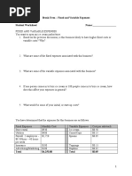 Break Even - Fixed and Variable Expenses Student Worksheet Name