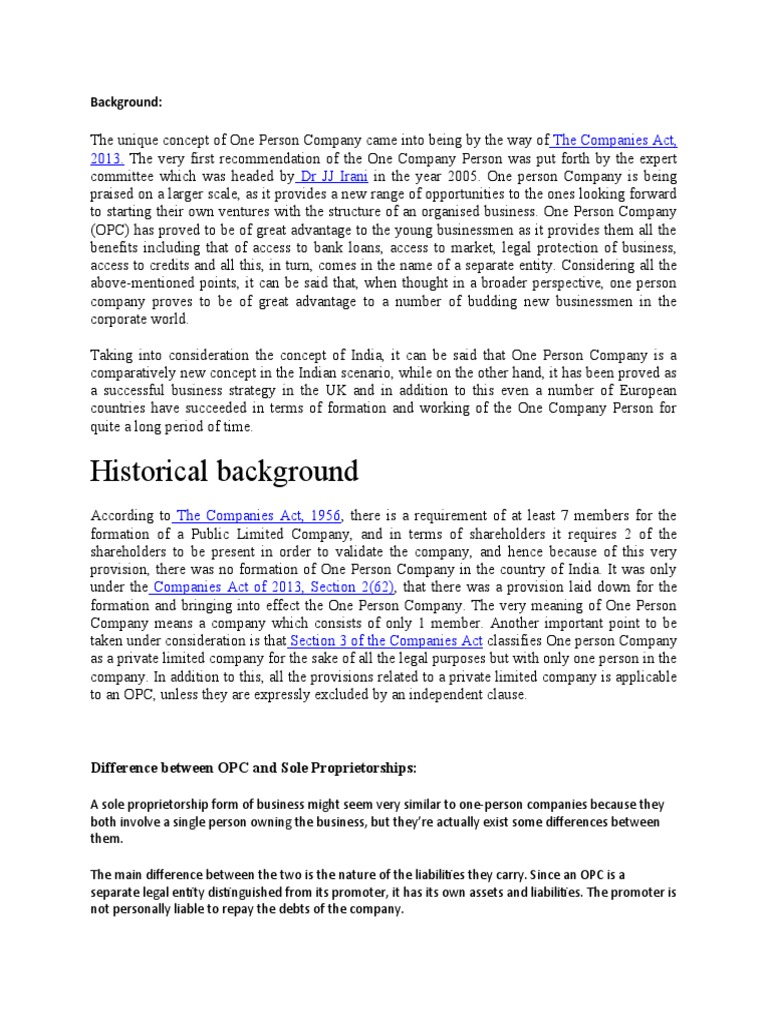 Historical Background The Companies Act, 2013. DR JJ Irani Download