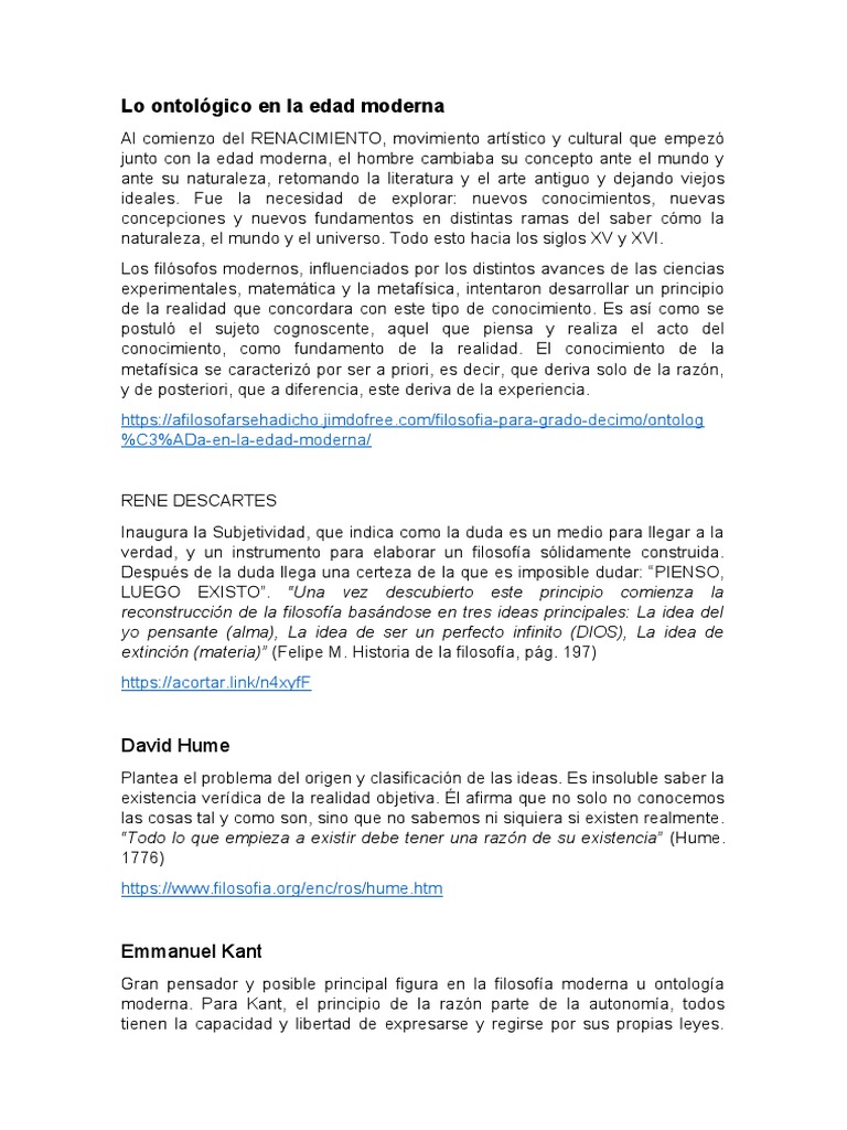 Ontología Moderna: Descartes a Zubiri | PDF | Immanuel Kant | Realidad