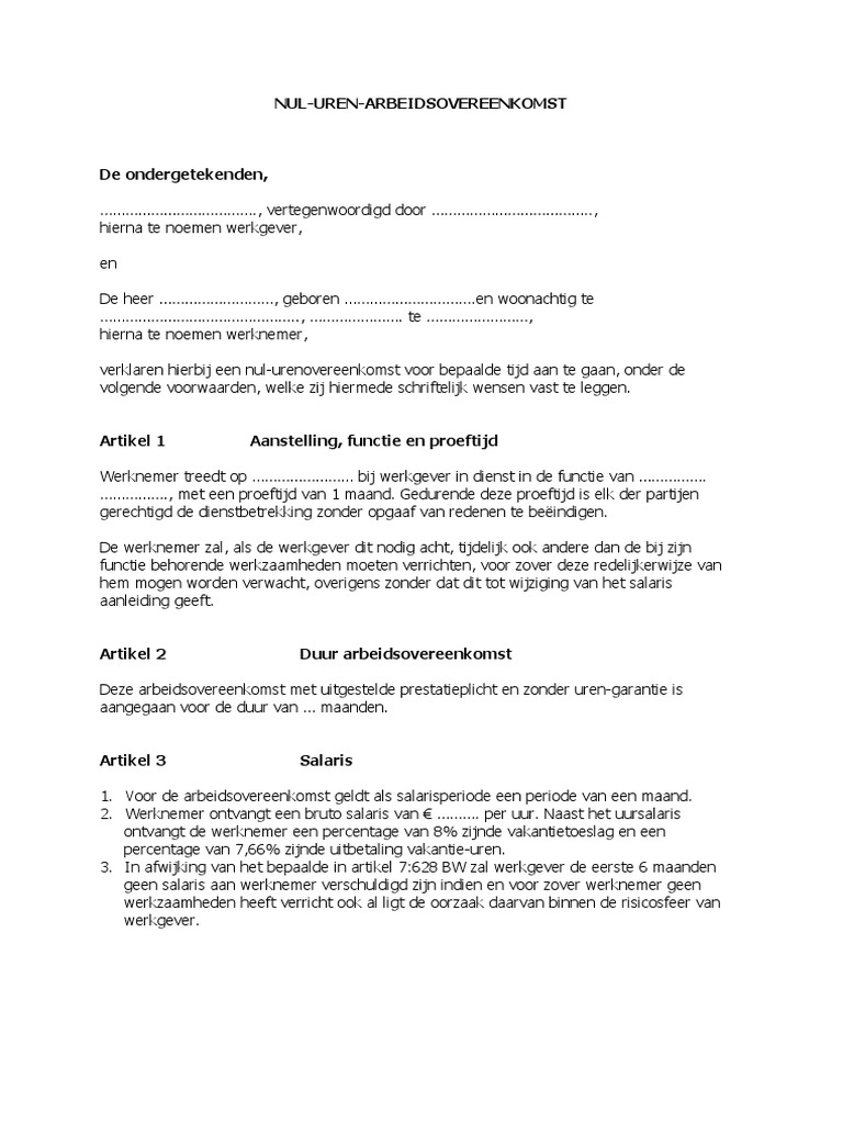 0 Uren Contract PDF