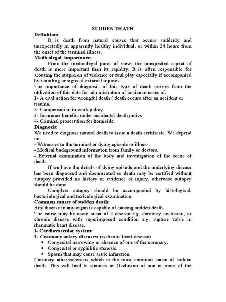 Sudden Death Definition | PDF | Heart | Coronary Artery Disease