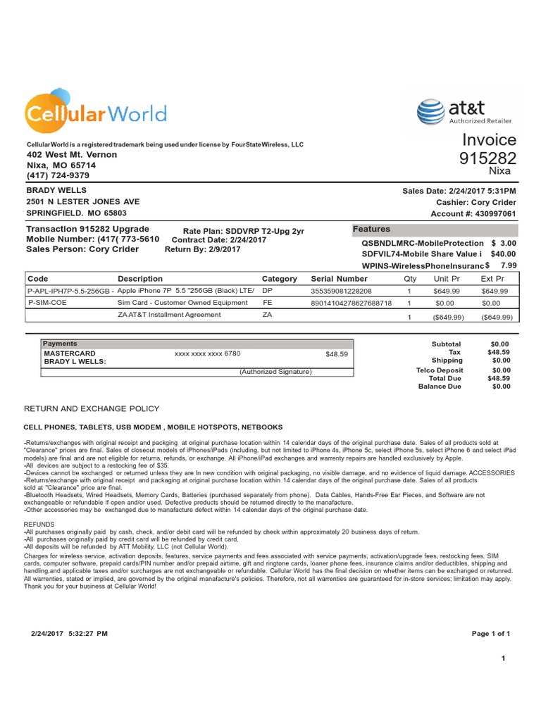 Invoice 915282 402 West Mt. Vernon Nixa, MO 65714 (417) 724 9379 PDF