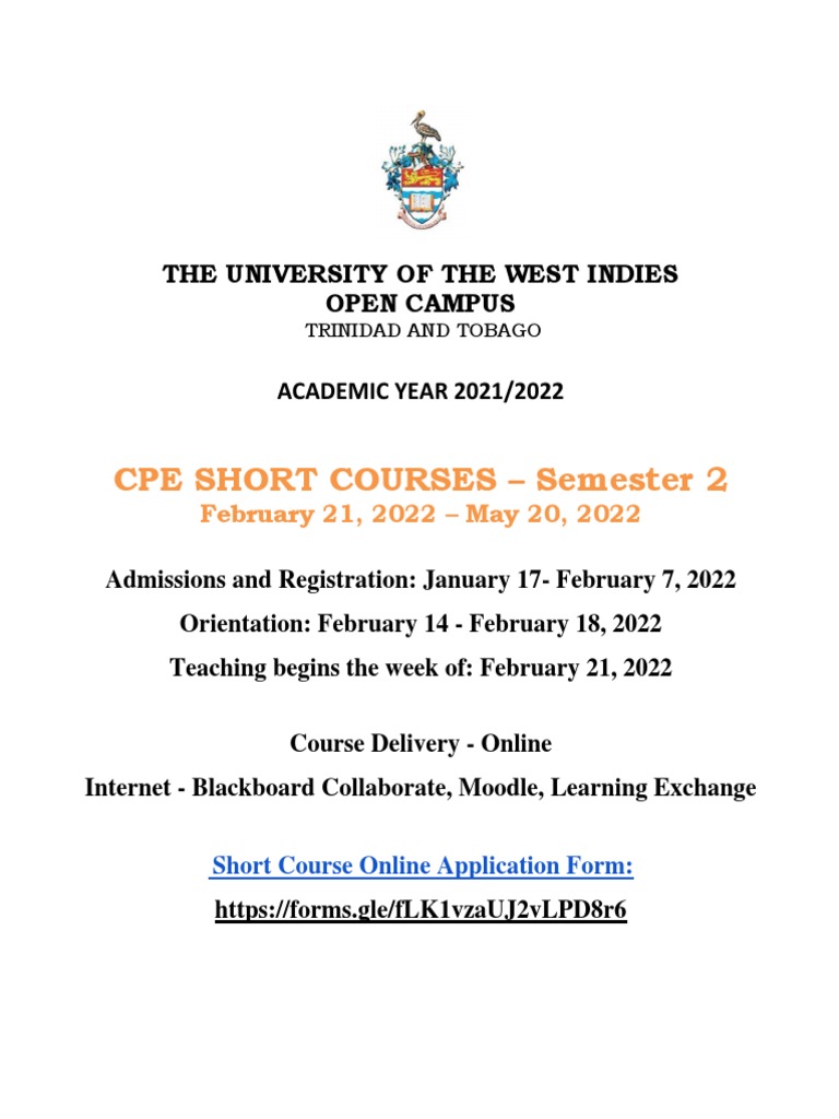List of Online Short Courses - Uwi Open Campus Semester 2 2021 - 2022