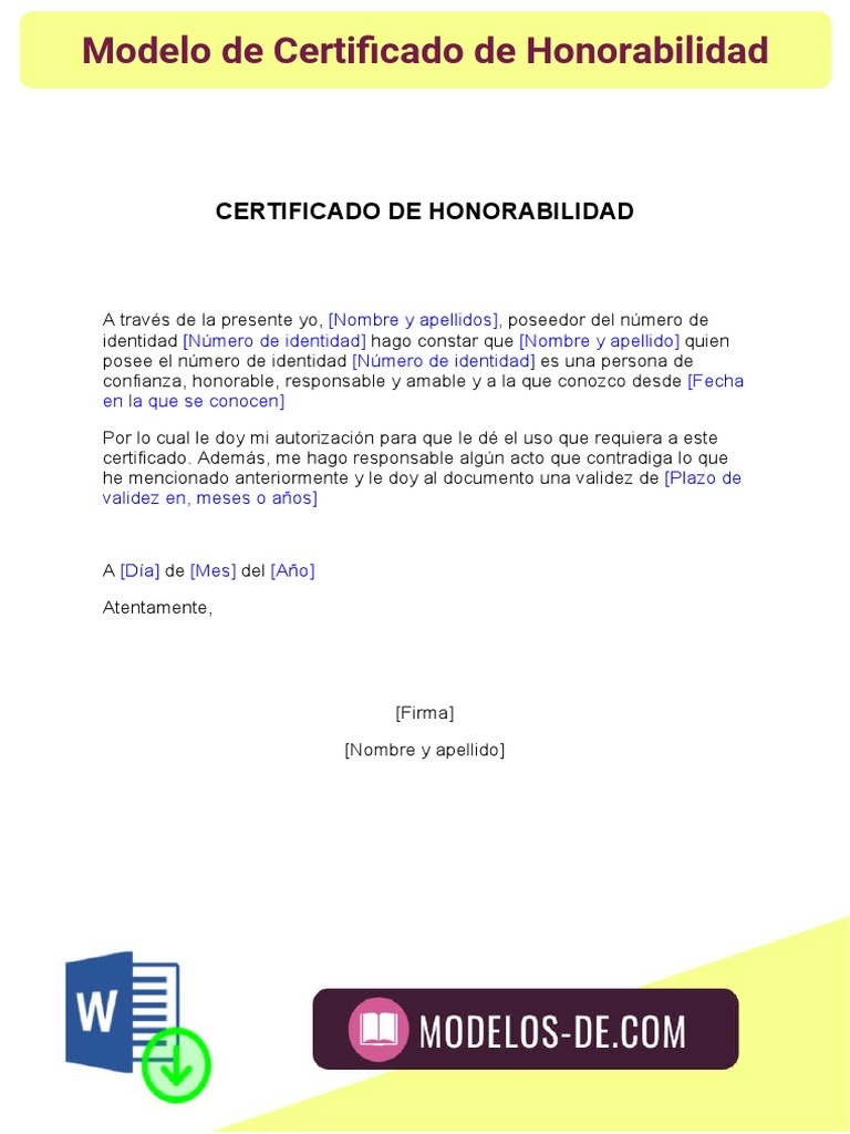 Modelo de Certificado de Honorabilidad | PDF