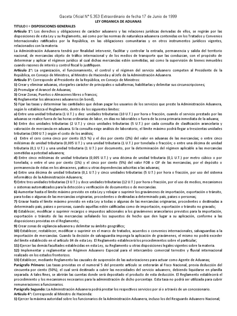 Ley Organica de Aduanas | PDF | aduana | Regulación