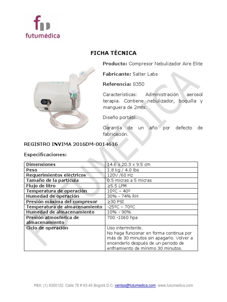 Ficha Tecnica Compresor Salter AIRE ELITE PDF