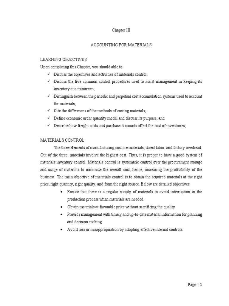 Chapter 3Accounting For Materials PDF Inventory Accounts Payable