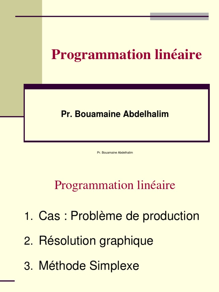 Programmation Linéaire et Méthodes de Résolution | PDF | Optimisation ...