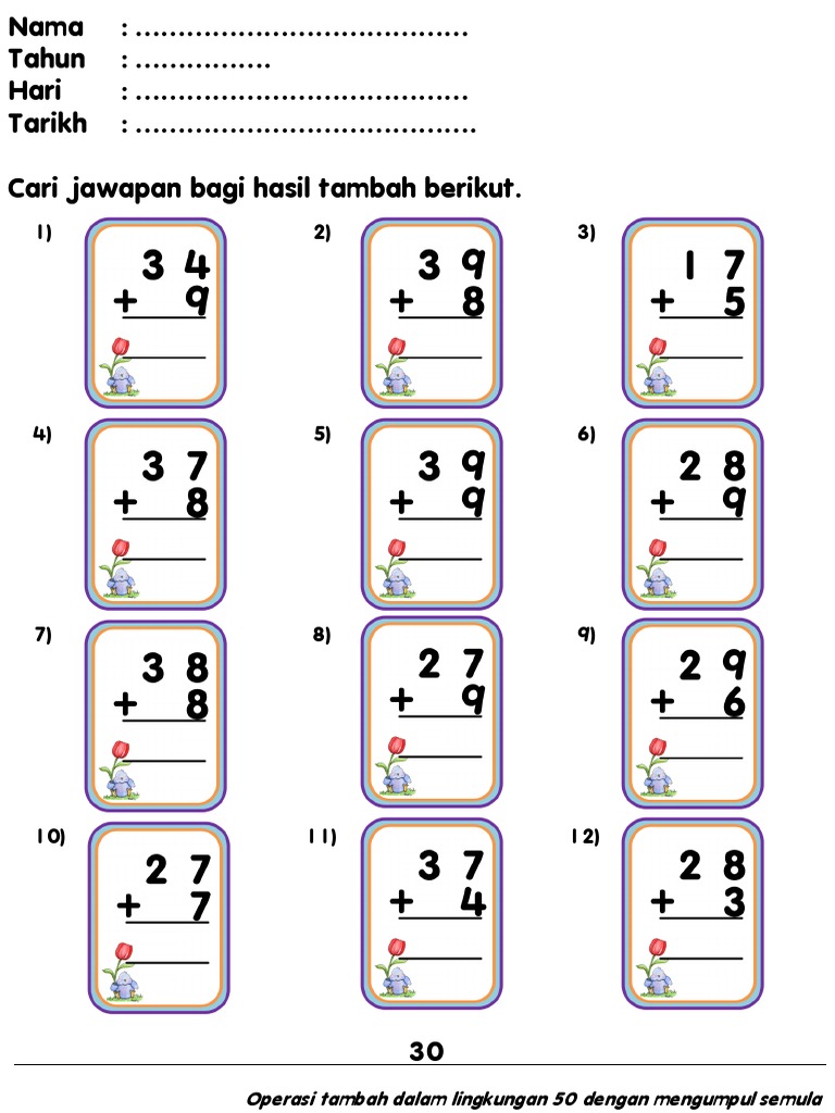 Latihan Operasi Tambah Tahun 1-5 | PDF