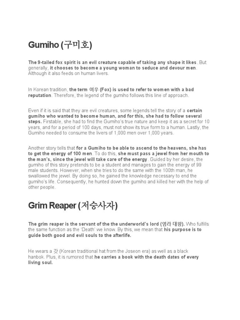 Korean Mythical Creatures Overview | PDF | Religious Belief And ...