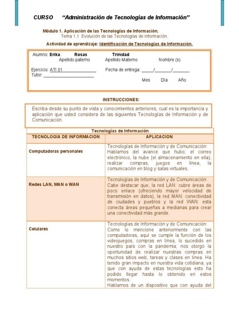 Tarea1ErikaRosas A | PDF | Tecnología de información y comunicaciones ...