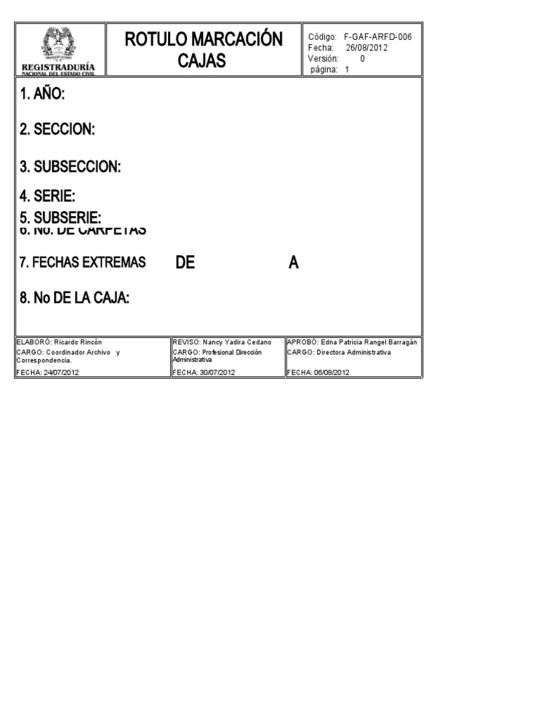 F-Gaf-Arfd-006 Formato Rotulacion de Cajas | PDF