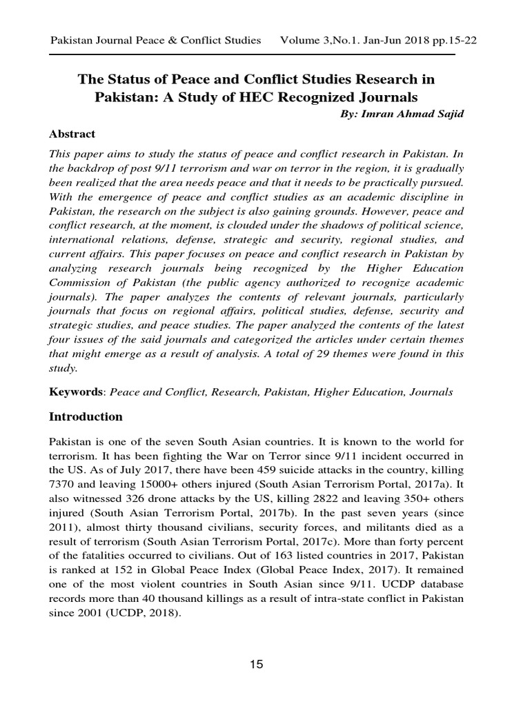 Peace and Conflict Research in Pakistan | PDF | Pakistan ...