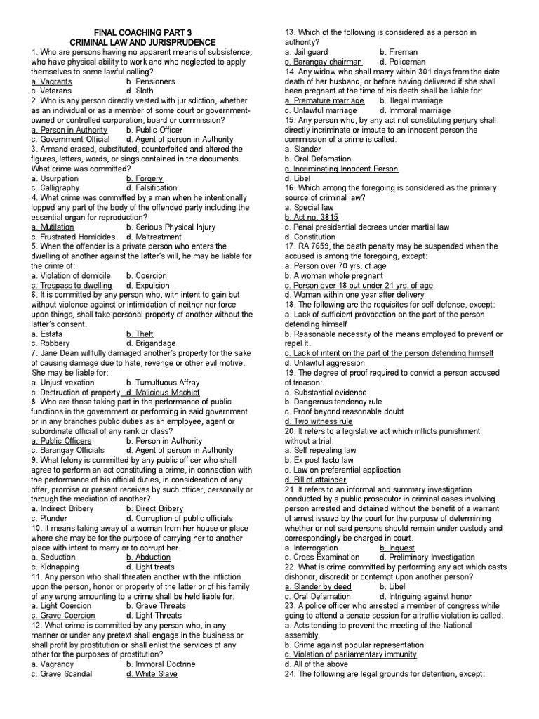 Clj Final Coaching Part 3 Answer Key Pdf Defamation Crime Violence