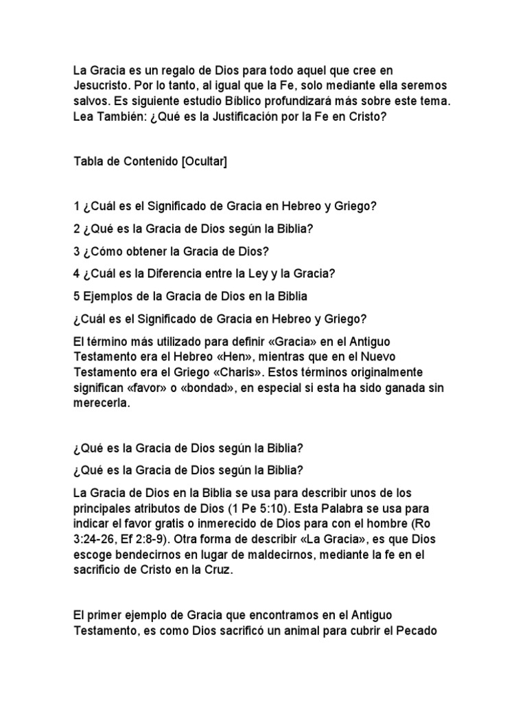 La Gracia Es Un Regalo de Dios | PDF | Gracia divina | Salvación
