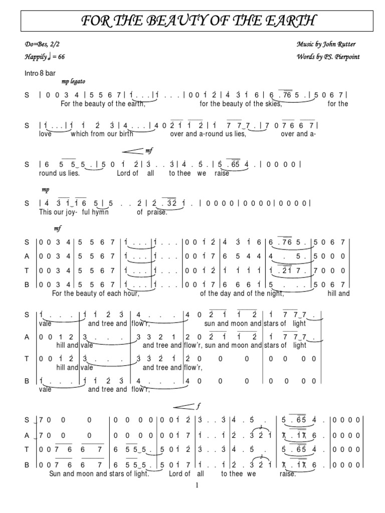 For The Beauty Of The Earth PDF Christian Hymns Church Music