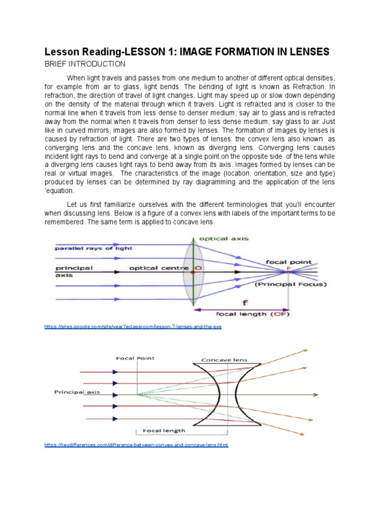 Lesson 1 Image Formation in Lenses PDF Optics Applied And