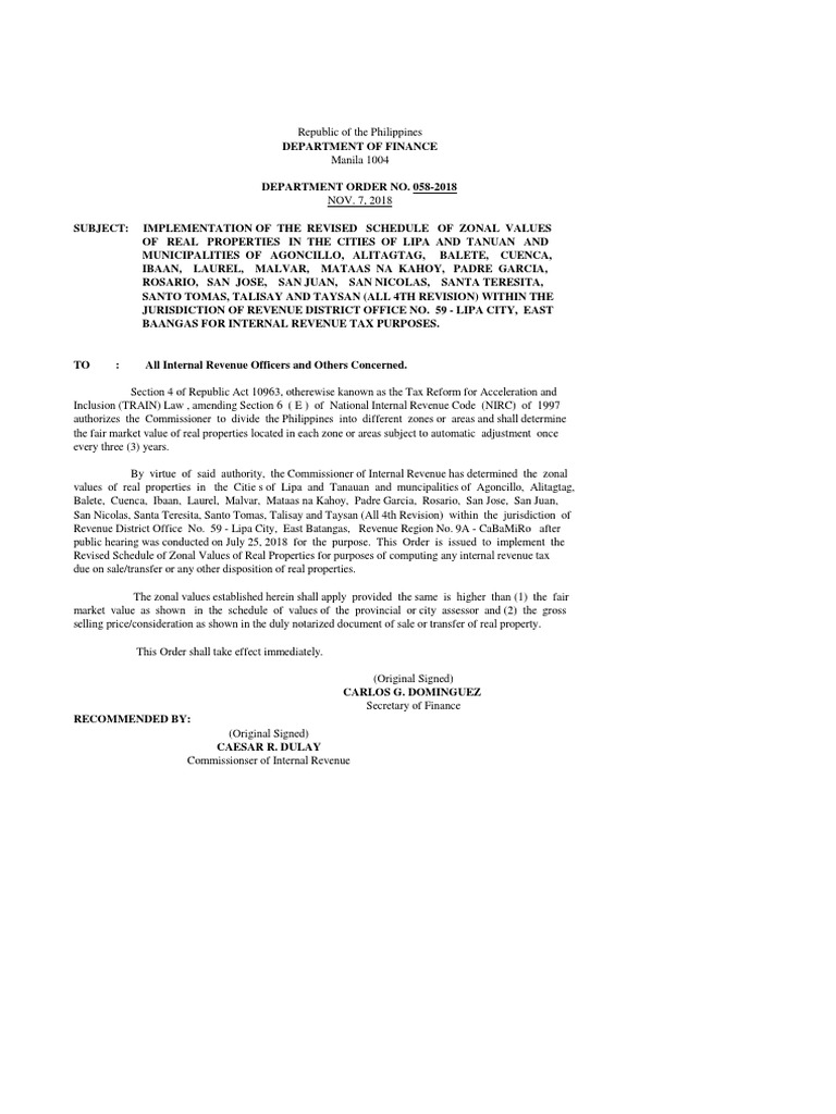 Revised Zonal Values for Lipa City | PDF | Property