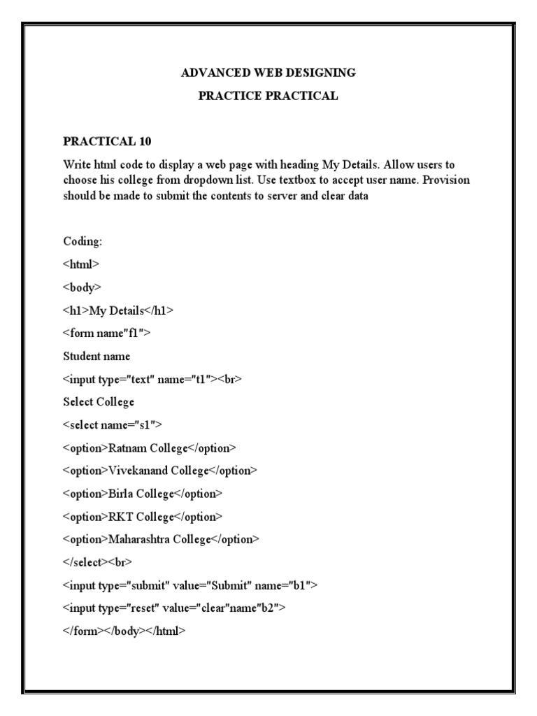 Advanced Web Designing Practice Practical | PDF | World Wide Web ...