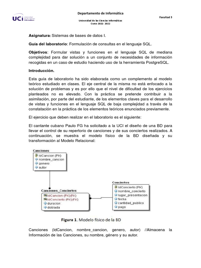 Guía de SQL para Bases de Datos en UCI | PDF | SQL | Base de datos ...
