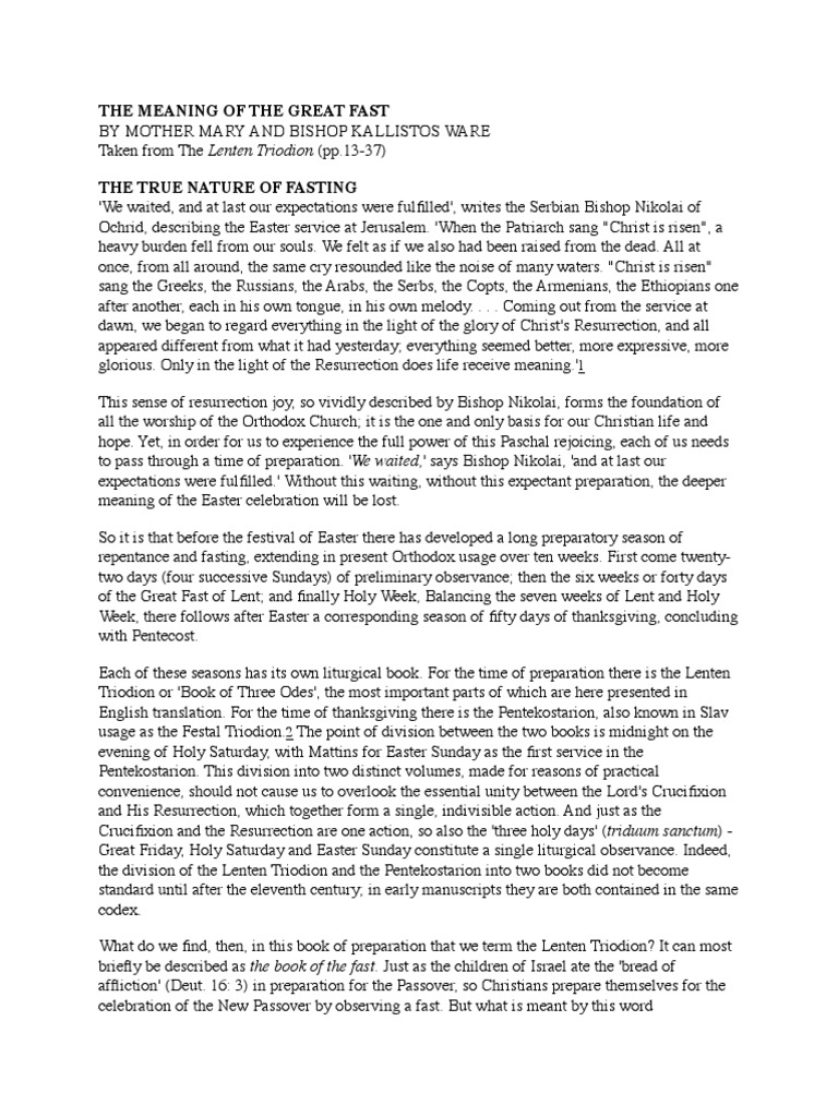 Meaning of the Great Fast Explained | PDF | Easter | Fasting