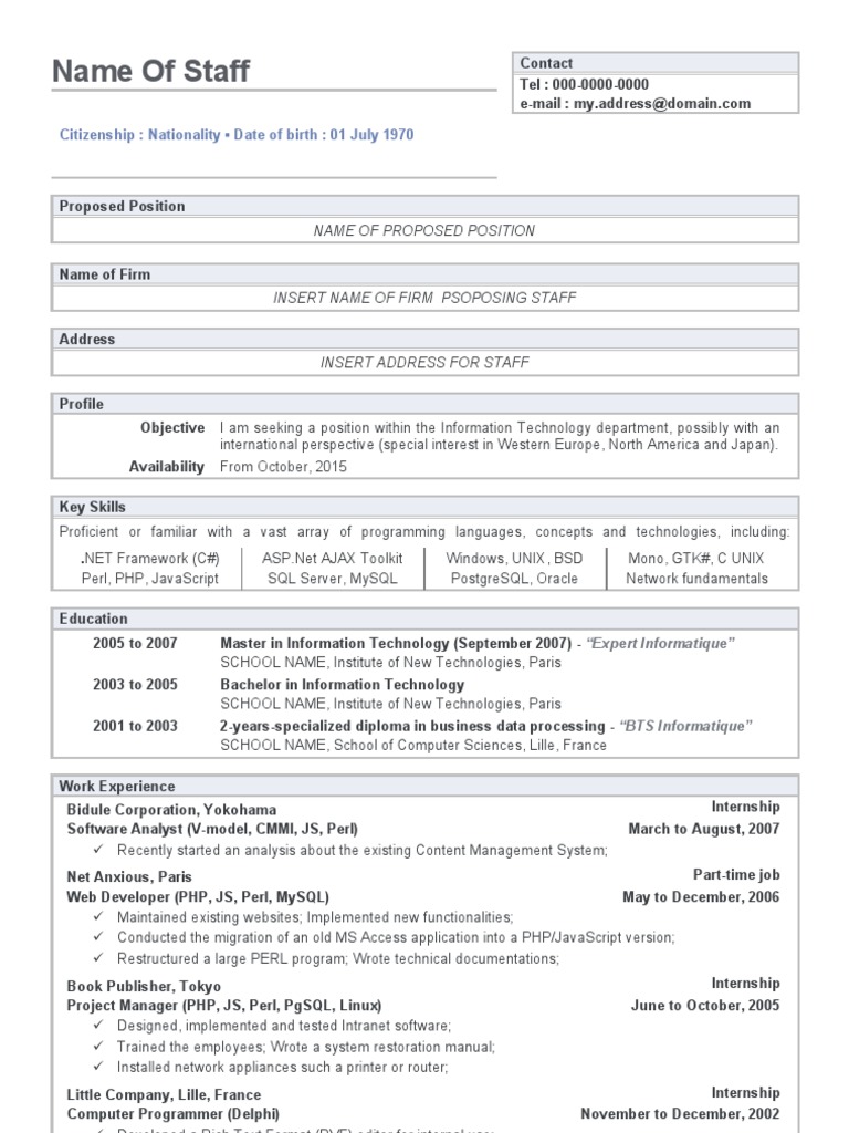 IT Professional Resume: Skills & Experience | PDF | Java Script ...