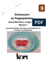 EsP9 - Q1 - Mod2 - Lipunang Pulitikal Prinsipyo NG Subsidiarity at Pagkakaisa