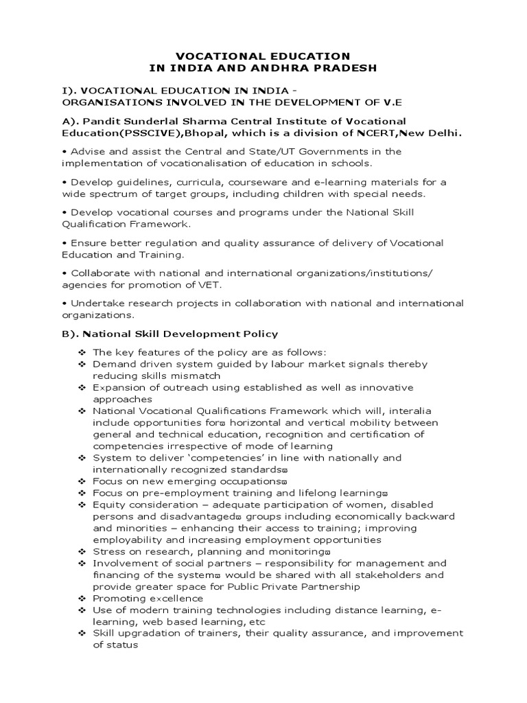 Vocational Education in Andhra Pradesh | PDF | Vocational Education